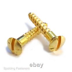 Solid Brass Wood Screws Raised Countersunk Slotted Head No. 4, No. 6, No. 8 Gauge