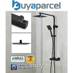Square Black Thermostatic Dual Control Twin Head Shower Mixer Ultra Thin + Kit