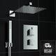 Square Chrome Finish Concealed Thermostatic Twin Diverter Head Mixer Shower Set