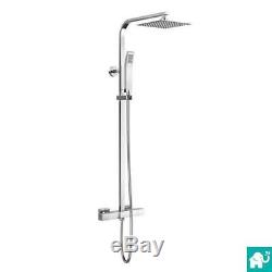 Square Exposed Twin Head Thermostatic Shower Mixer Chrome Bathroom Bath Unit