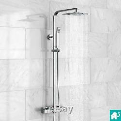 Square Exposed Twin Head Thermostatic Shower Mixer Chrome Bathroom Bath Unit