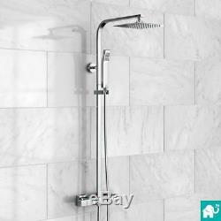 Square Exposed Twin Head Thermostatic Shower Mixer Chrome Bathroom Bath Unit