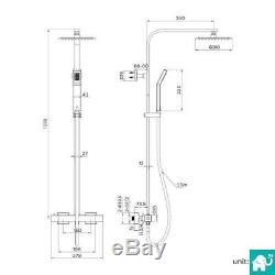 Square Exposed Twin Head Thermostatic Shower Mixer Chrome Bathroom Bath Unit