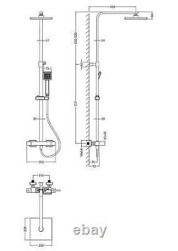 Square Thermostatic Shower Kit with Fixed Head & Adjustable Handset Brushed Pe