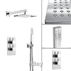 Square or Round Chrome Concealed Thermostatic Twin Head Mixer Shower Valve Sets
