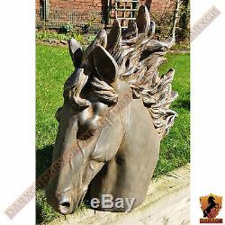 Stallion Head Bust Sculpture Horse Statue Garden Outdoor Ornament Bronze Black
