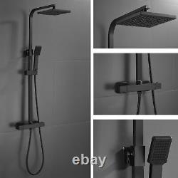 Thermostatic Bar Shower Mixer Tap Bathroom Exposed Two Head Valve Set Adjustable