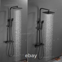 Thermostatic Exposed Shower Mixer Bathroom Twin Head Large Square Bar Set Black