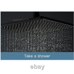 Thermostatic Exposed Shower Mixer Bathroom Twin Head Large Square Bar Set Black