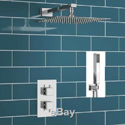 Thermostatic Shower Mixer Square Chrome Bathroom Concealed Twin Head Valve Set