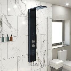 Thermostatic Shower Panel Column Tower Body Jets Twin Head Bathroom Shower Black