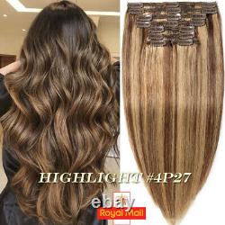 Thick Double Weft Clip In Remy Human Hair Extensions Full Head Balayage 170g+ UK