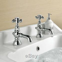 Traditional Victorian Style Basin Taps Cross Head Chrome Pair Hot + Cold Sink