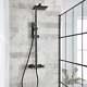 Twin Head Square Thermostatic Bar Shower With Drench Head & Handset Matt Black