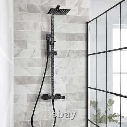 Twin Head Square Thermostatic Bar Shower with Drench Head & Handset Matt Black