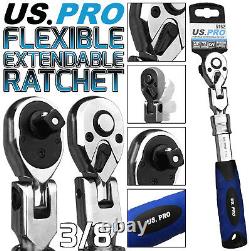 US. PRO 3/8 Dr 72T Tooth Flexi Head Flexible Extendable Sockets Ratchet Handle