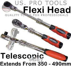 US. PRO TOOLS 1/2 Dr 72T Tooth Flexi Head Flexible Extendable Ratchet Handle