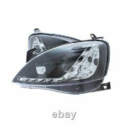 Vauxhall Corsa C 2000-2006 Black DRL Devil Eye Head Light Lamp Pair Left & Right