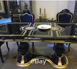 Versace Italian High Gloss Dining Extending Table & 8 Medusa Head Fabric Chairs