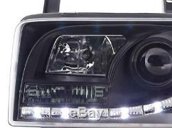 Vw T4 Transporter 90-03 Short Nose Black Drl Devil Eye R8 Head Lights Lamps New