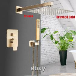 Wall Mount Brushed Gold Bathroom Shower Faucet System 12''Shower Head Mixer Set