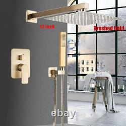 Wall Mount Brushed Gold Bathroom Shower Faucet System 12''Shower Head Mixer Set