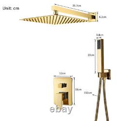 Wall Mount Brushed Gold Bathroom Shower Faucet System 12''Shower Head Mixer Set