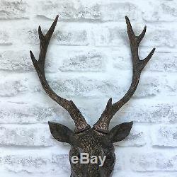 Wall Mounted STAG HEAD DEER ANTLERS Wall Plaque Decoration Sculpture Figure 47cm