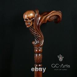 Wooden Skull Head Walking Cane Stick for men Ergonomic Handle Original GC-Artis
